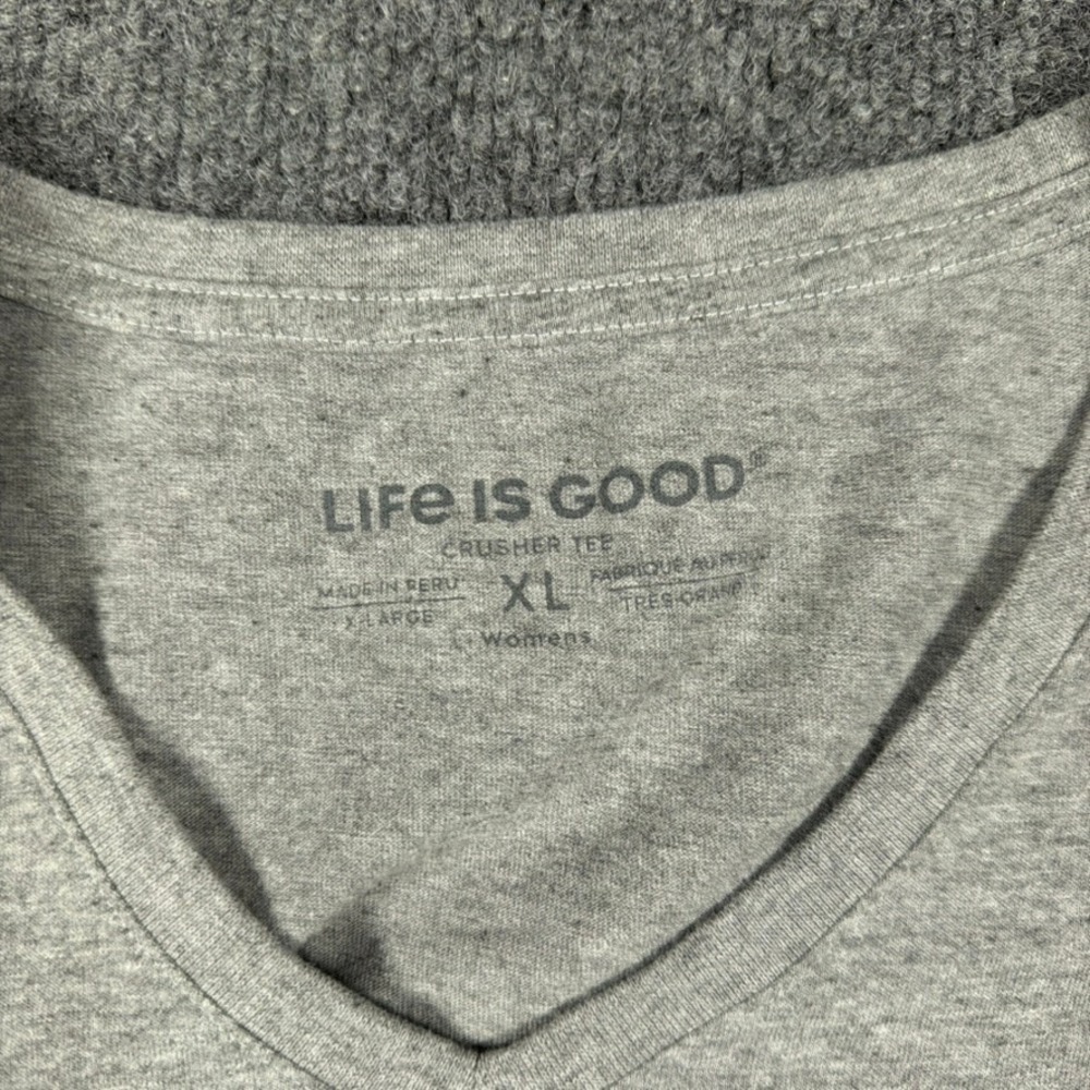 Life is Good Crusher Tee Womens Size‎ XL Gray Chocolate Quote Long Sleeve V-Neck - Picture 3 of 14